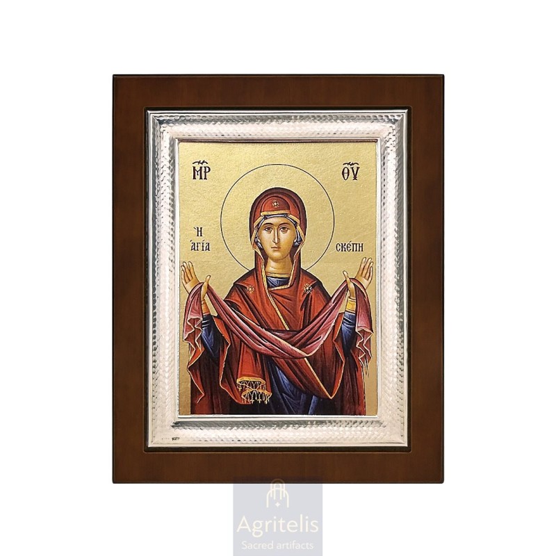 Silver Icon, Agritelis Sacred Artifacts, ieraskevi.com, Panagia Holy Shelter 26,5 x 21,5 cm