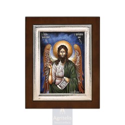 Silver Icon, Agritelis Sacred Artifacts, ieraskevi.com, Saint John the Forerunner Blue Background 26,5 x 21,5 cm