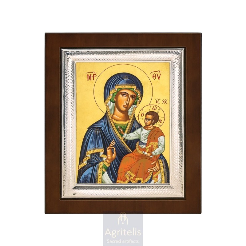 Silver Icon, Agritelis Sacred Artifacts, ieraskevi.com, Panagia Odigitria (Guide) Blue Dress 26,5 x 21,5 cm