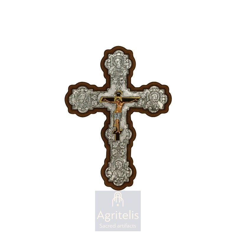 Silver Icon, Agritelis Sacred Artifacts, ieraskevi.com, CROSS WITH SILK-SCREEN PRINTING ON CANVAS DIMENSION 26 X 19