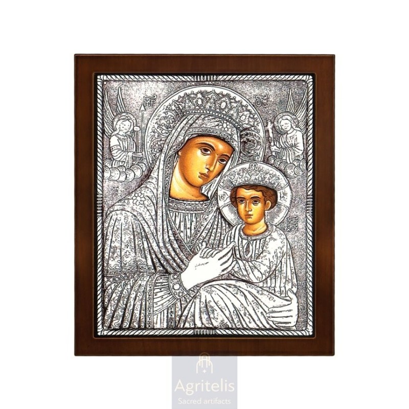 Silver Icon, Agritelis Sacred Artifacts, ieraskevi.com, VIRGIN MARY ANGELS RESURRECTION 27 x 23 cm