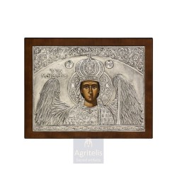 Silver Icon, Agritelis Sacred Artifacts, ieraskevi.com, ARCHANGEL MICHAEL MANTAMADOS BROWN WOOD 27 x 23 cm