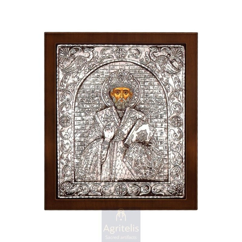 Silver Icon, Agritelis Sacred Artifacts, ieraskevi.com, SAINT NICHOLAS 27 x 23 cm