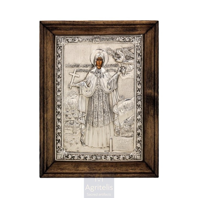 Silver Icon, Agritelis Sacred Artifacts, ieraskevi.com, Saint Anastasia the Pharmakolytria Dimension 29 x 22cm