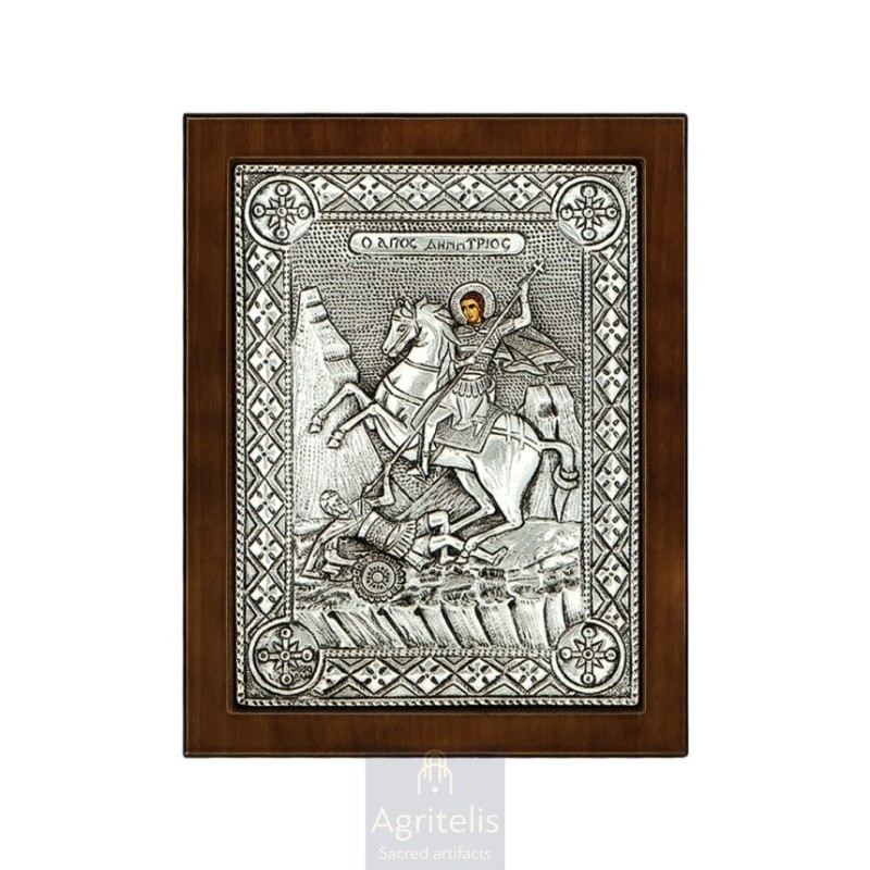 Silver Icon, Agritelis Sacred Artifacts, ieraskevi.com, Saint Demetrios 24 x 19cm