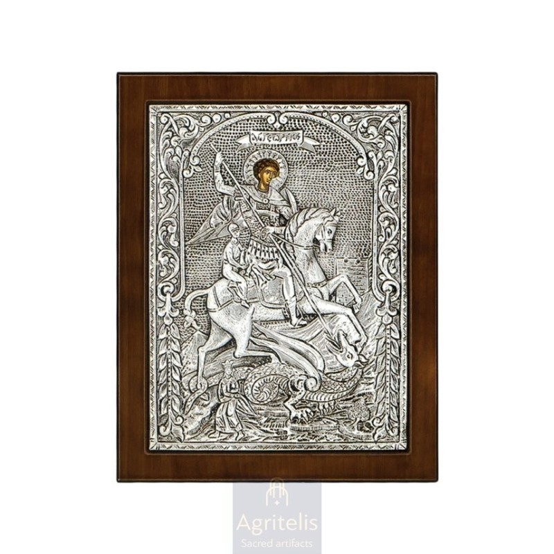 Silver Icon, Agritelis Sacred Artifacts, ieraskevi.com, Saint George 24 x 19cm