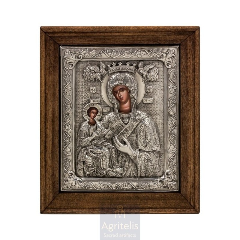 Silver Icon, Agritelis Sacred Artifacts, ieraskevi.com, VIRGIN MARY, GUIDE OF ANGELS 26.5 x 22.5 cm