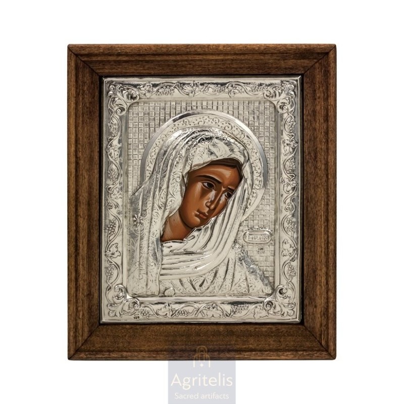 Silver Icon, Agritelis Sacred Artifacts, ieraskevi.com, VIRGIN MARY, THE SORROWFUL ONE 26.5 x 22.5 cm