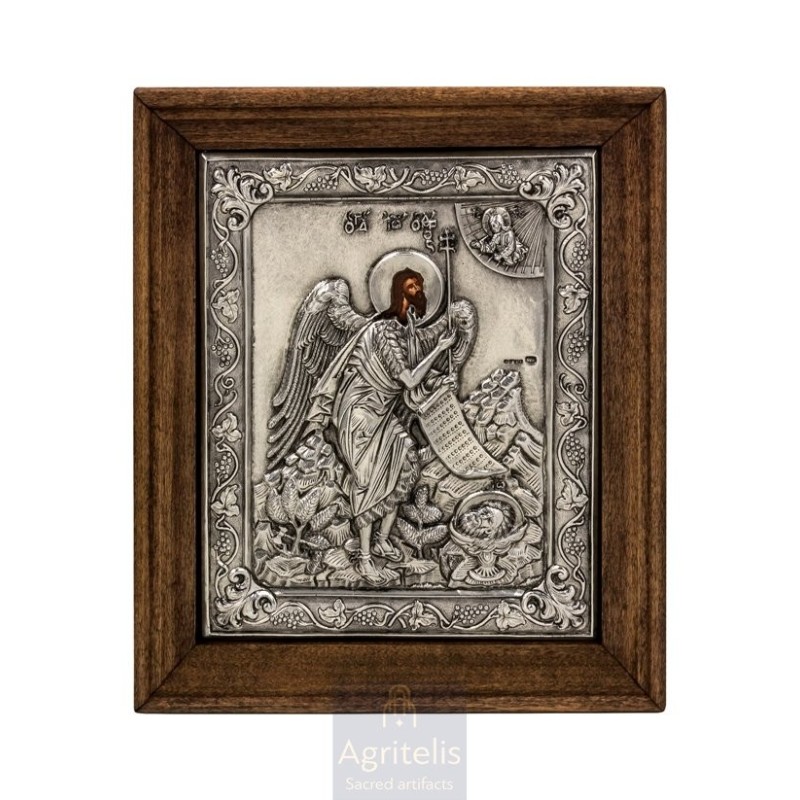 Silver Icon, Agritelis Sacred Artifacts, ieraskevi.com, SAINT JOHN THE FORERUNNER 26.5 x 22.5 cm