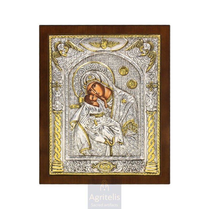 Silver Icon, Agritelis Sacred Artifacts, ieraskevi.com, VIRGIN MARY, SWEET KISSER OF ANGELS 31 x 25 cm