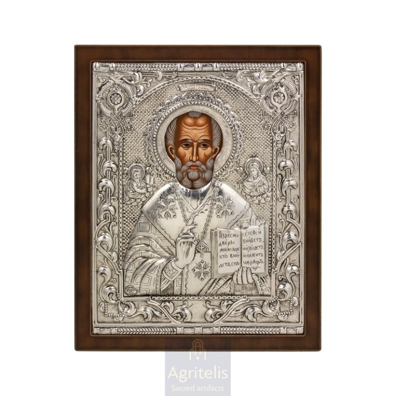 Silver Icon, Agritelis Sacred Artifacts, ieraskevi.com, SAINT NICHOLAS 31 x 25 cm