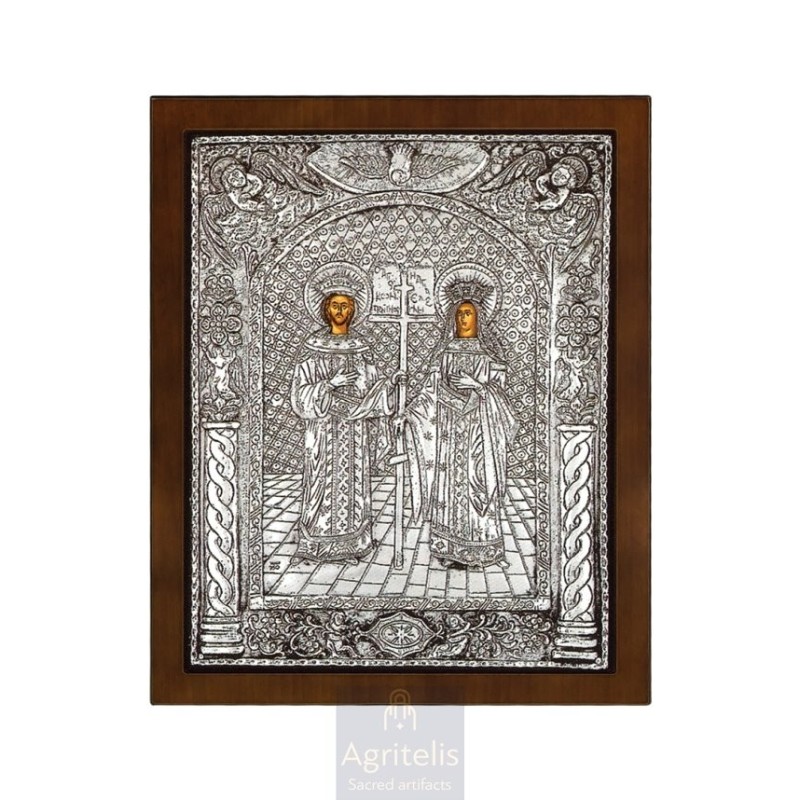 Silver Icon, Agritelis Sacred Artifacts, ieraskevi.com, SAINTS CONSTANTINE AND HELEN 31 x 25 cm