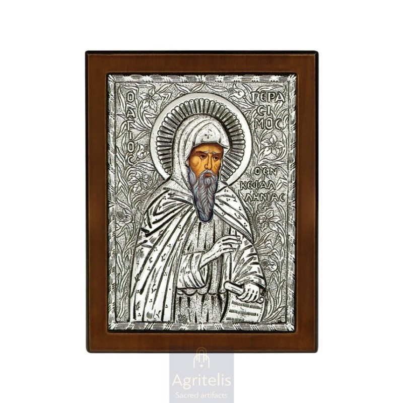 Silver Icon, Agritelis Sacred Artifacts, ieraskevi.com, SAINT GERASIMOS 18 x 14 cm