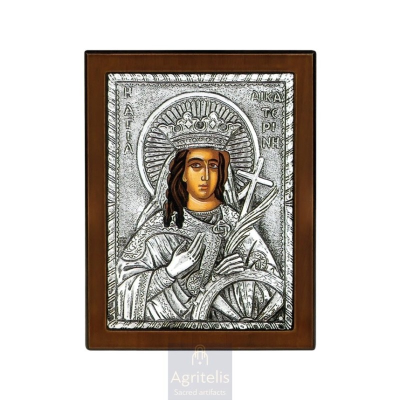 Silver Icon, Agritelis Sacred Artifacts, ieraskevi.com, SAINT CATHERINE 18 x 14 cm