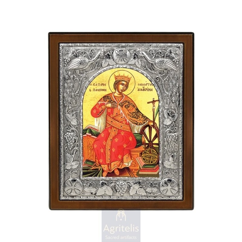 Silver Icon, Agritelis Sacred Artifacts, ieraskevi.com, Saint Catherine 29 x 23 cm