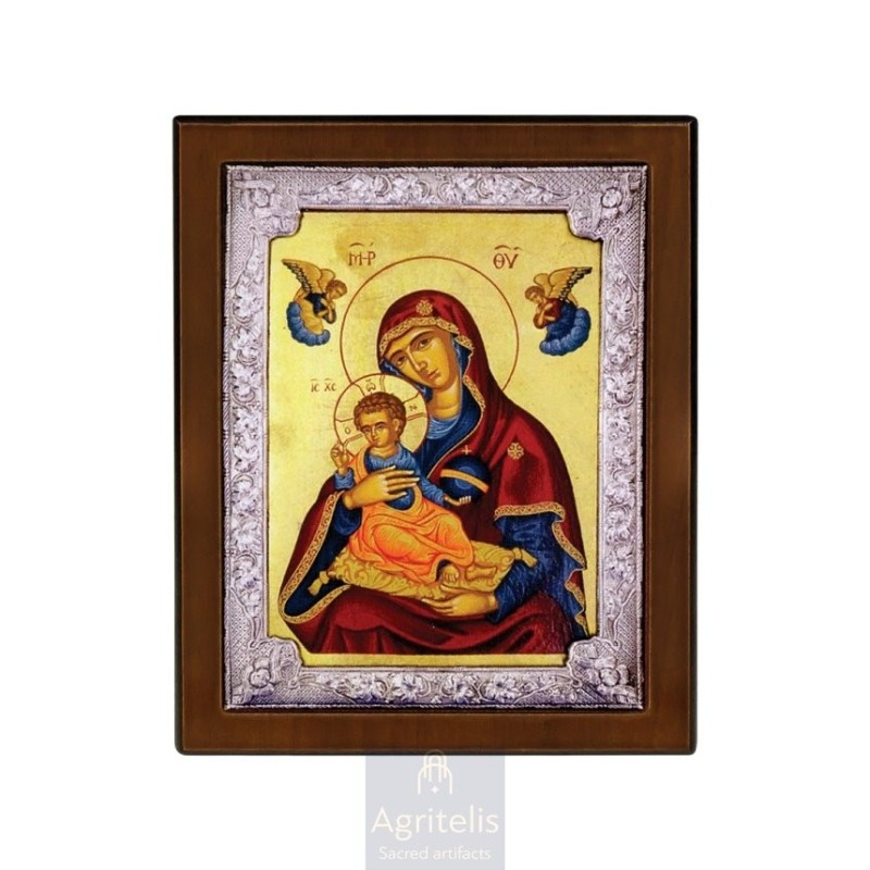 Silver Icon, Agritelis Sacred Artifacts, ieraskevi.com, Virgin Mary Glykasmós of the Angels 28 x 22 cm