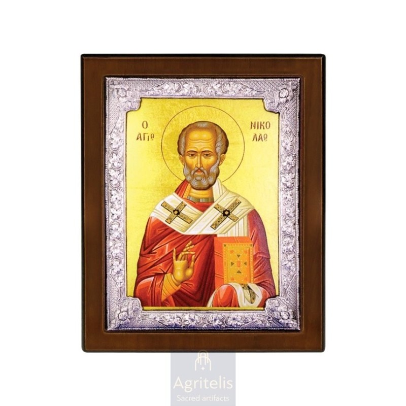 Silver Icon, Agritelis Sacred Artifacts, ieraskevi.com, Saint Nicholas 28 x 22 cm