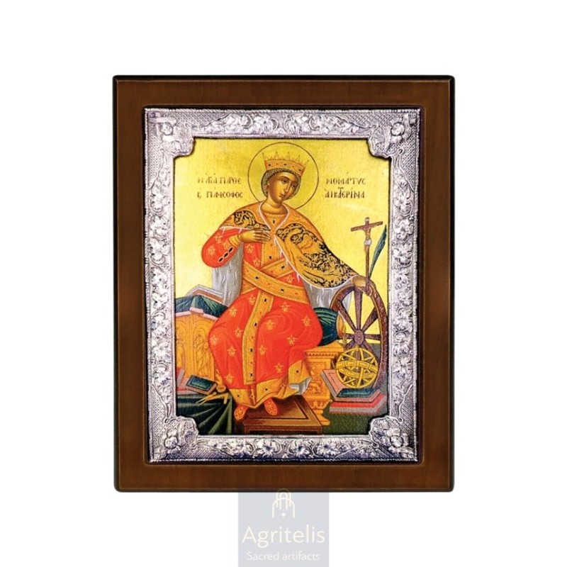 Silver Icon, Agritelis Sacred Artifacts, ieraskevi.com, Saint Catherine 28 x 22 cm