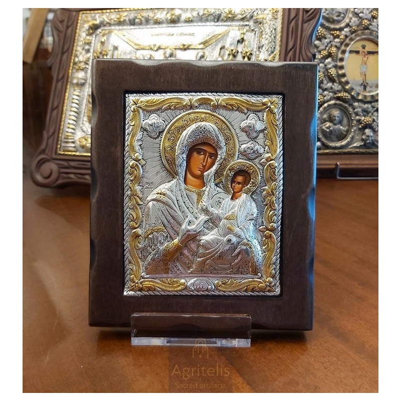 Silver Icon, Agritelis Sacred Artifacts, ieraskevi.com, Virgin Mary Eleousa Dimension 18 x 15.5 cm