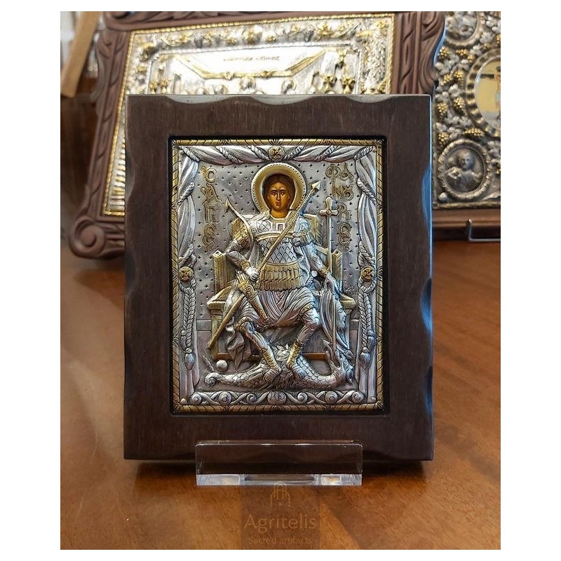 Silver Icon, Agritelis Sacred Artifacts, ieraskevi.com, Saint Phanourios Enthroned Dimension 18 x 15.5 cm