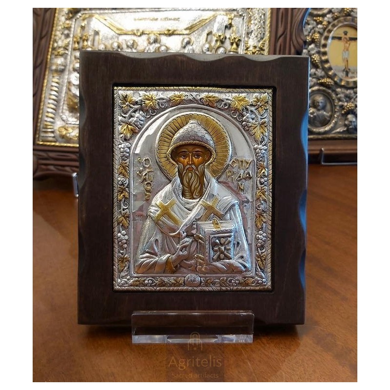 Silver Icon, Agritelis Sacred Artifacts, ieraskevi.com, Saint Spyridon Dimension 18 x 15.5 cm