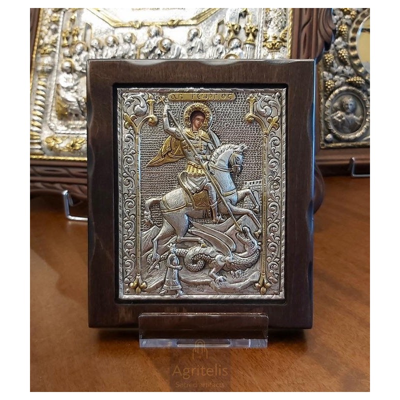 Silver Icon, Agritelis Sacred Artifacts, ieraskevi.com, Saint George Dimension 18 x 15.5 cm