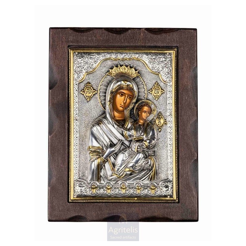 Silver Icon, Agritelis Sacred Artifacts, ieraskevi.com, Virgin Mary Amolyntos 24 x 18.5 cm