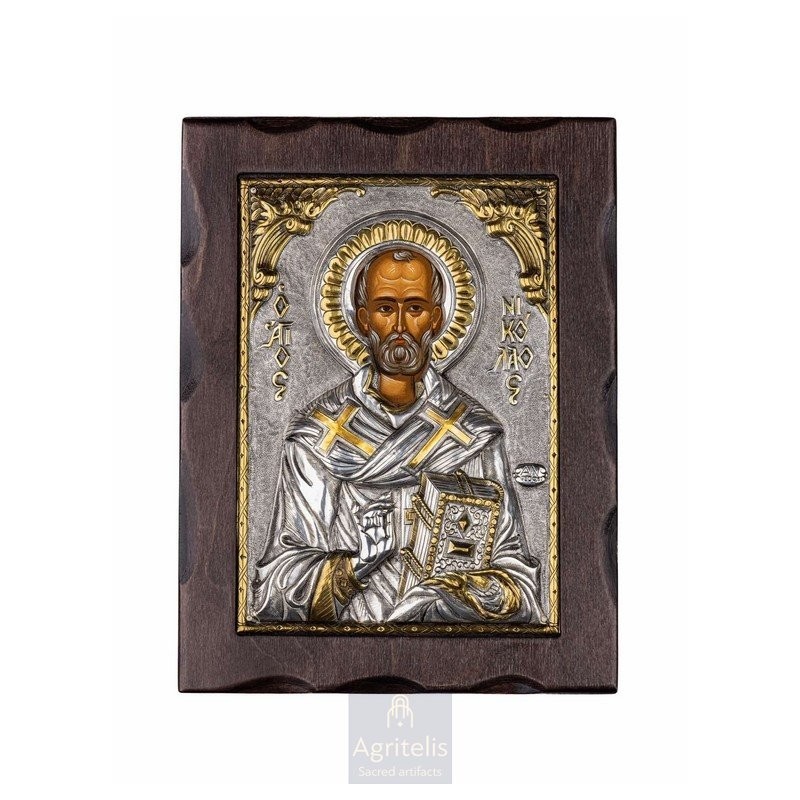 Silver Icon, Agritelis Sacred Artifacts, ieraskevi.com, Saint Nicholas 24 x 18.5 cm