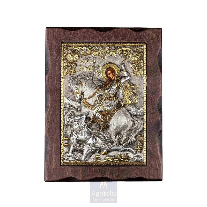 Silver Icon, Agritelis Sacred Artifacts, ieraskevi.com, Saint Demetrius 24 x 18.5 cm