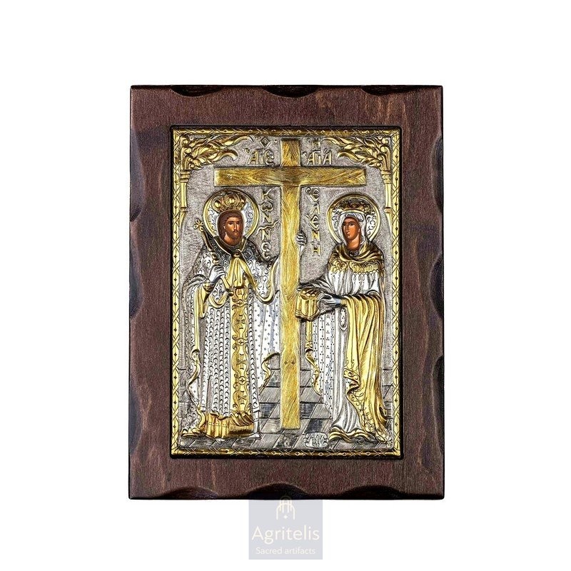 Silver Icon, Agritelis Sacred Artifacts, ieraskevi.com, Saints Constantine and Helen 24 x 18.5 cm