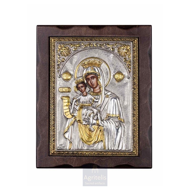 Silver Icon, Agritelis Sacred Artifacts, ieraskevi.com, Virgin Mary Amolyntos 25 x 19.5 cm