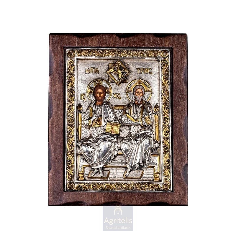 Silver Icon, Agritelis Sacred Artifacts, ieraskevi.com, Holy Trinity 25 x 19.5 cm