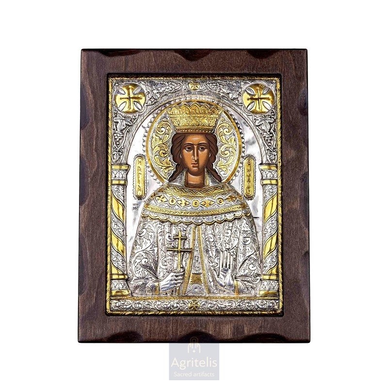 Silver Icon, Agritelis Sacred Artifacts, ieraskevi.com, Saint Irene 25 x 19.5 cm