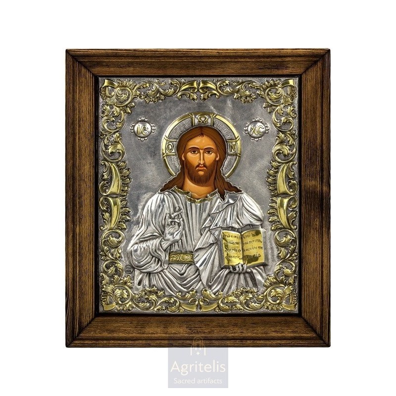 Silver Icon, Agritelis Sacred Artifacts, ieraskevi.com, Christ Blessing 29.5 x 24.5 cm