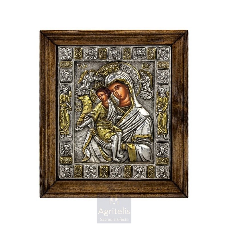 Silver Icon, Agritelis Sacred Artifacts, ieraskevi.com, Virgin Mary Axiom Esti 29.5 x 24.5 cm