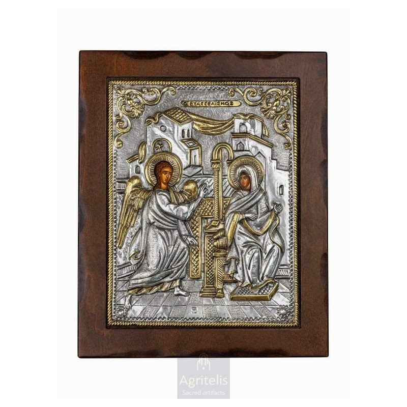 Silver Icon, Agritelis Sacred Artifacts, ieraskevi.com, Annunciation of Theotokos 34 x 28 cm