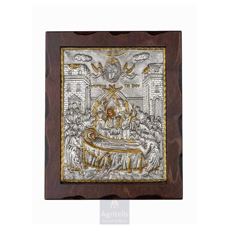 Silver Icon, Agritelis Sacred Artifacts, ieraskevi.com, Dormition of Theotokos 34 x 28 cm