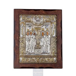 Silver Icon, Agritelis Sacred Artifacts, ieraskevi.com, Saint Sergios of Radonezh Miracle of the Visit of Panagia 34 x 28 cm