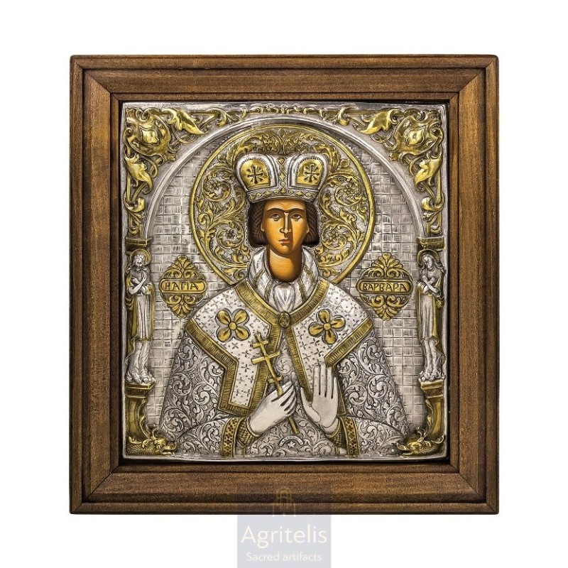 Silver Icon, Agritelis Sacred Artifacts, ieraskevi.com, Saint Barbara 40 x 36 cm