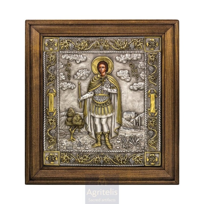 Silver Icon, Agritelis Sacred Artifacts, ieraskevi.com, Saint Fanourios 41 x 36 cm