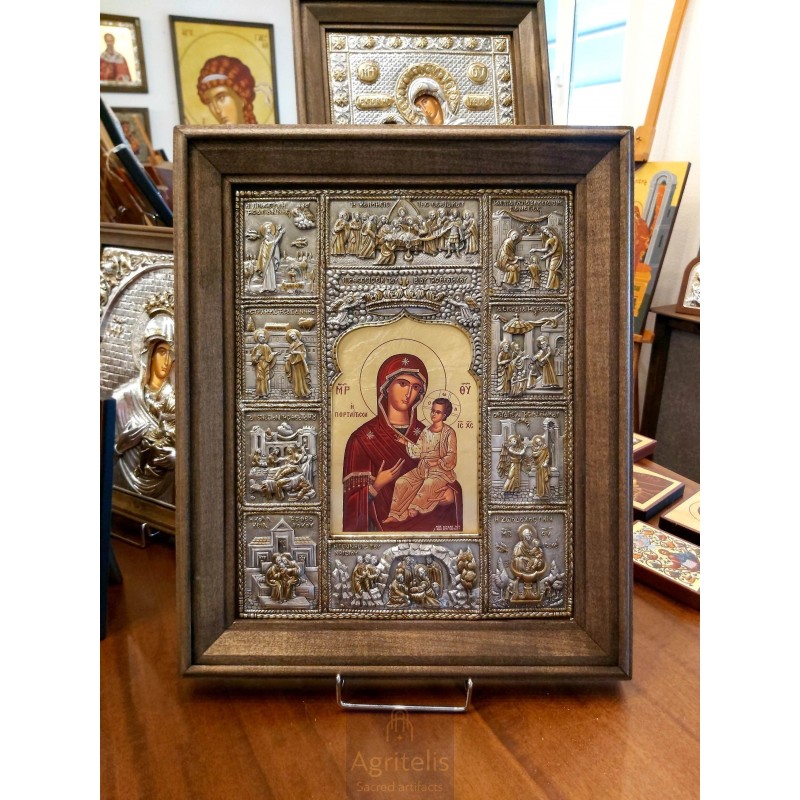 Silver Icon, Agritelis Sacred Artifacts, ieraskevi.com, The Life of Panagia Portaitissa 48 x 40 cm