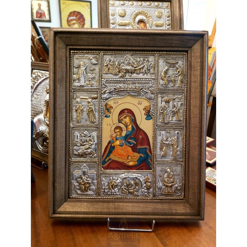 Silver Icon, Agritelis Sacred Artifacts, ieraskevi.com, The Life of Panagia Sweetness of Angels 48 x 40 cm