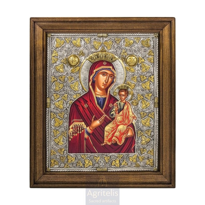 Silver Icon, Agritelis Sacred Artifacts, ieraskevi.com, Panagia the Unfading on Canvas 48 x 40 cm