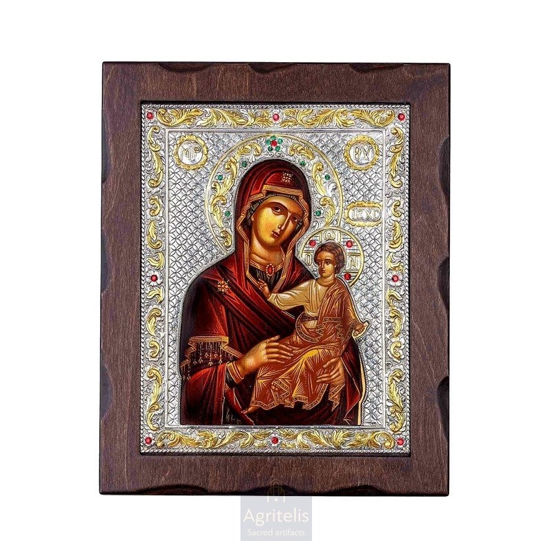 Silver Icon, Agritelis Sacred Artifacts, ieraskevi.com, Panagia the Unfading on Canvas 34.5 x 28 cm