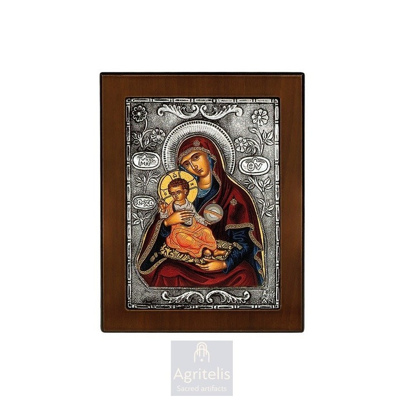 Silver Icon, Agritelis Sacred Artifacts, ieraskevi.com, Panagia the Sweetness of Angels Icon 14.6 x 11.3 cm