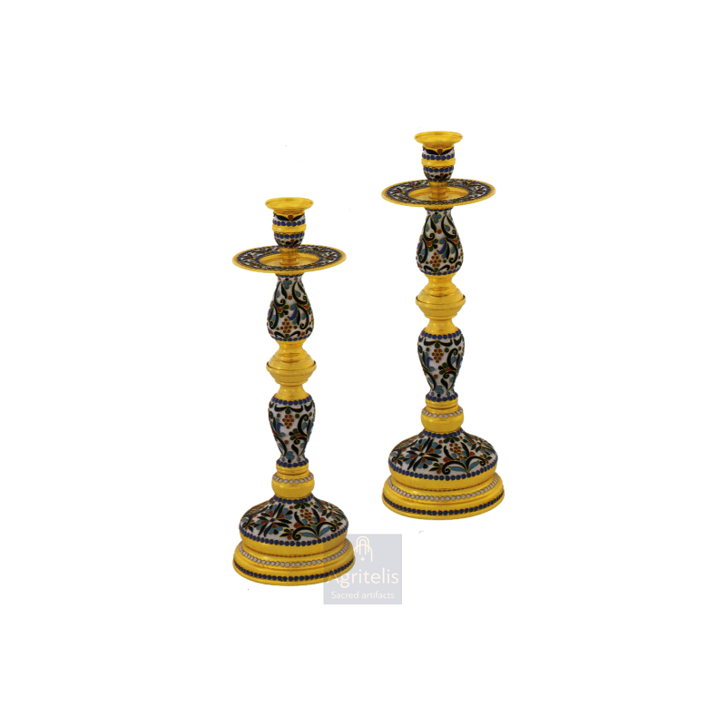 Candlestick Altar Gold plated Enameled